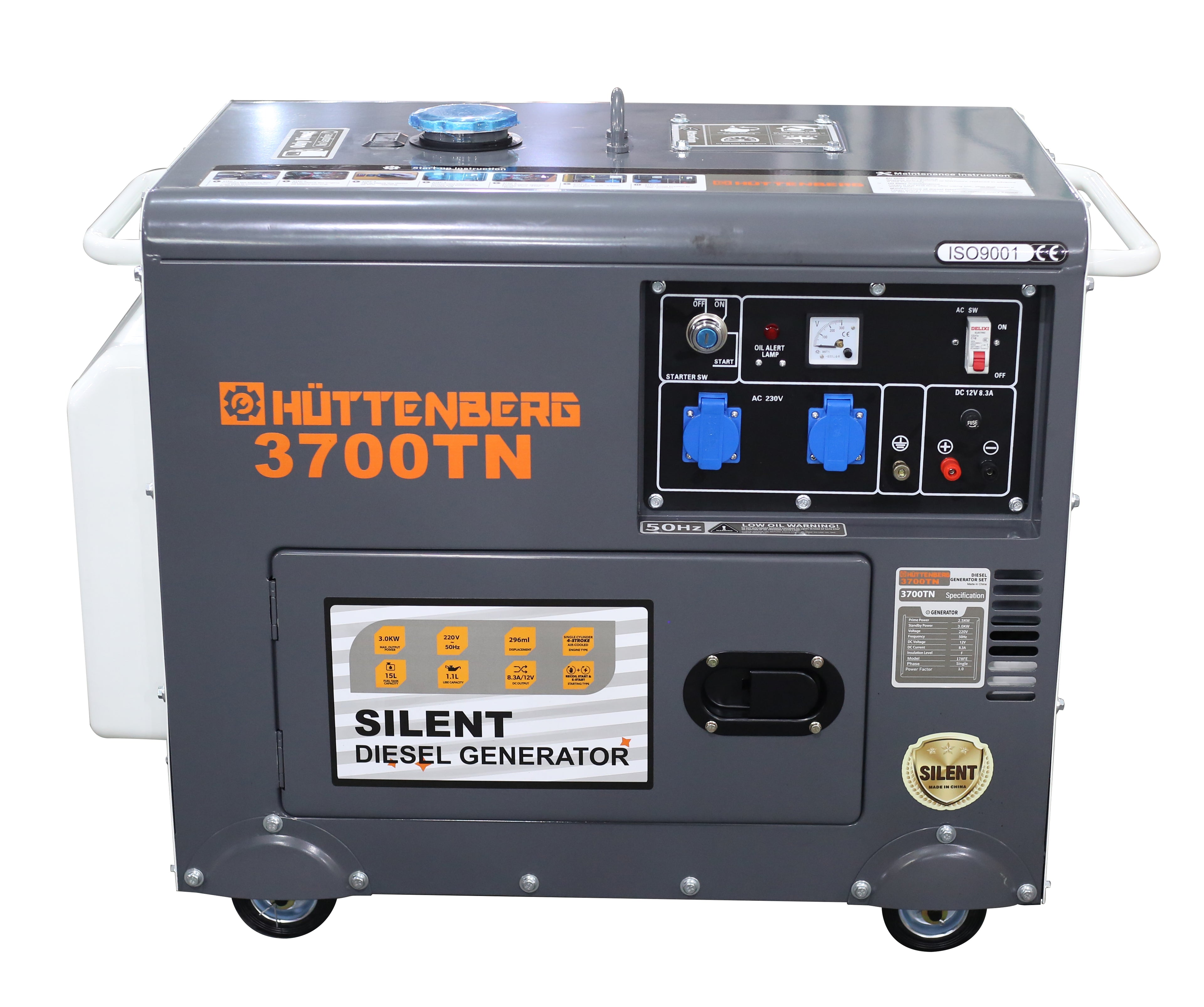 Groupe électrogène diesel silencieux 3700TN – 3 kW – 220V – Monophasé – AVR – Démarrage électrique