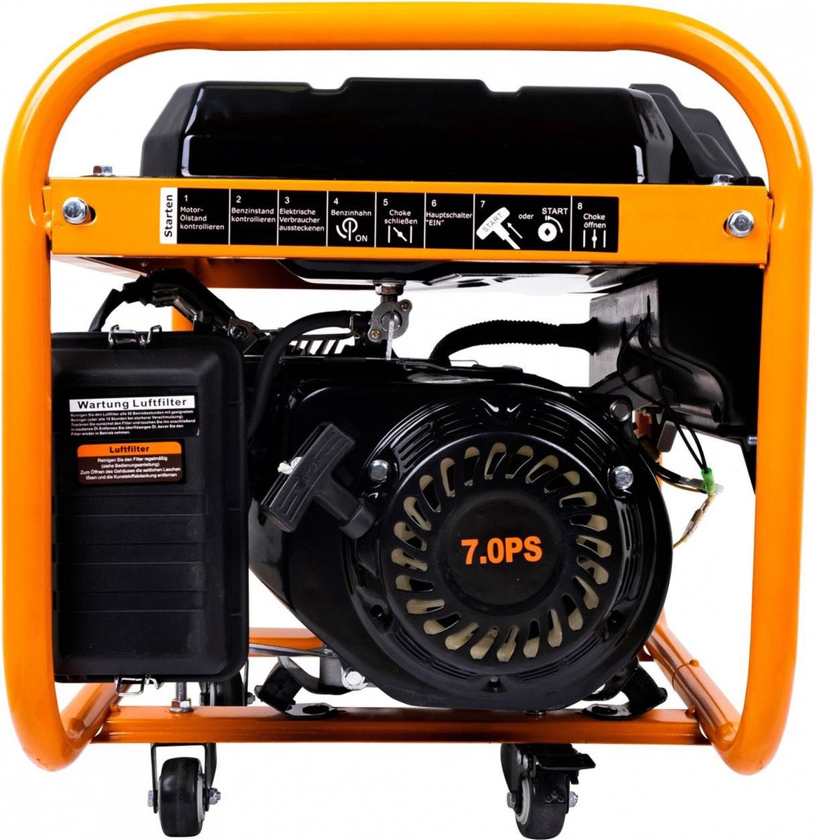 Groupe électrogène silencieux Huttenberg H8500W 3,3 kW – Essence – Mobile – Alimentation de secours - Orange