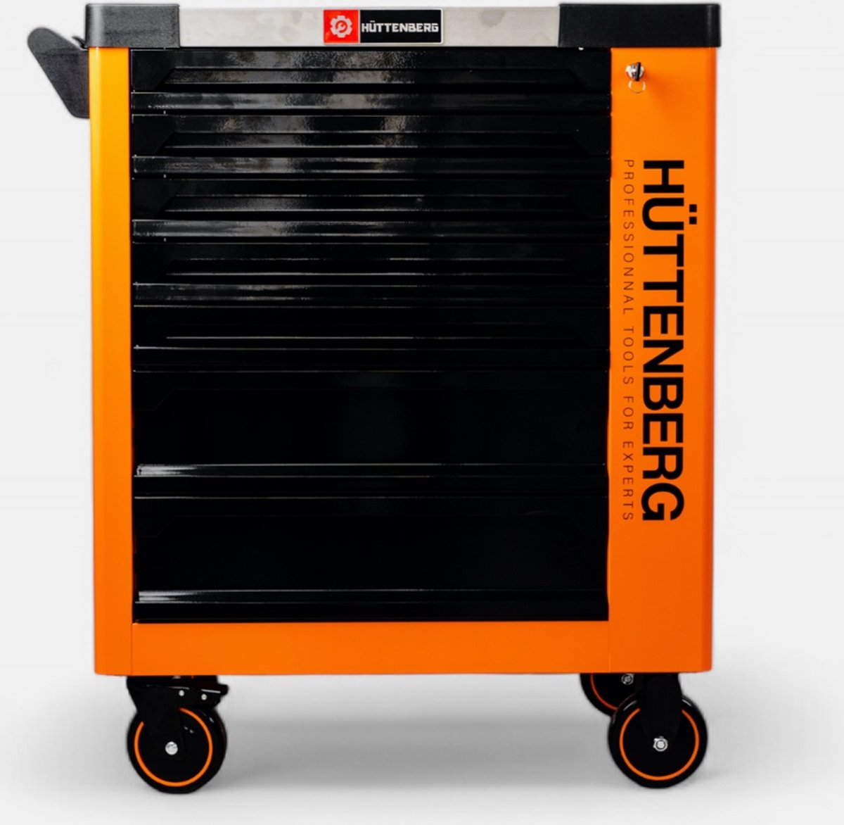 Huttenberg Servante d’Atelier 6 tiroirs rempli sur 7 avec Plan de Travail en acier – Chariot à Outils Professionnel Mobile – Atelier & Garage