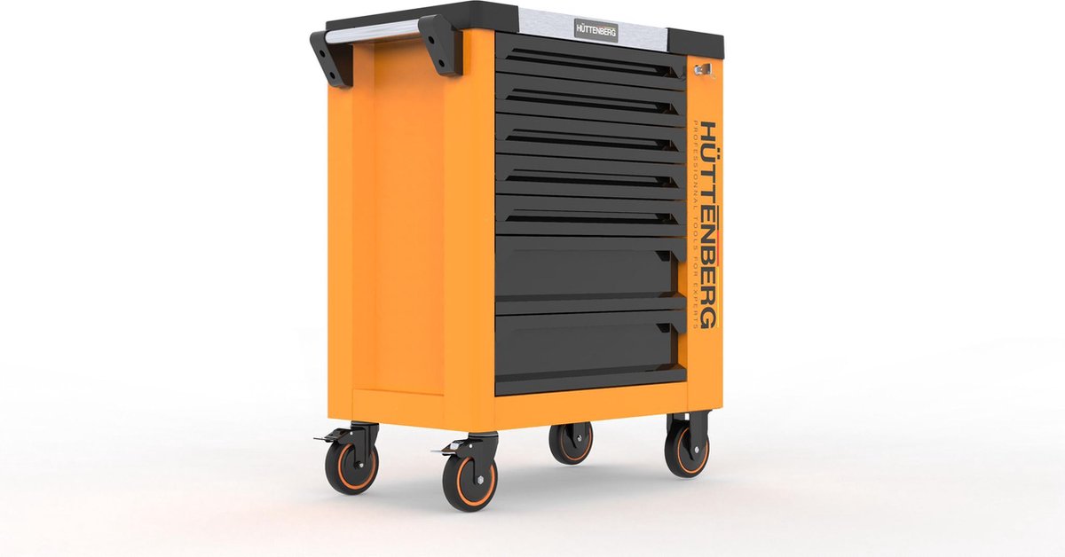 Huttenberg Servante d’Atelier 6 tiroirs rempli sur 7 avec Plan de Travail en acier – Chariot à Outils Professionnel Mobile – Atelier & Garage