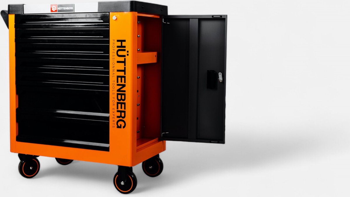Huttenberg Servante d’Atelier 6 tiroirs rempli sur 7 avec Plan de Travail en acier – Chariot à Outils Professionnel Mobile – Atelier & Garage