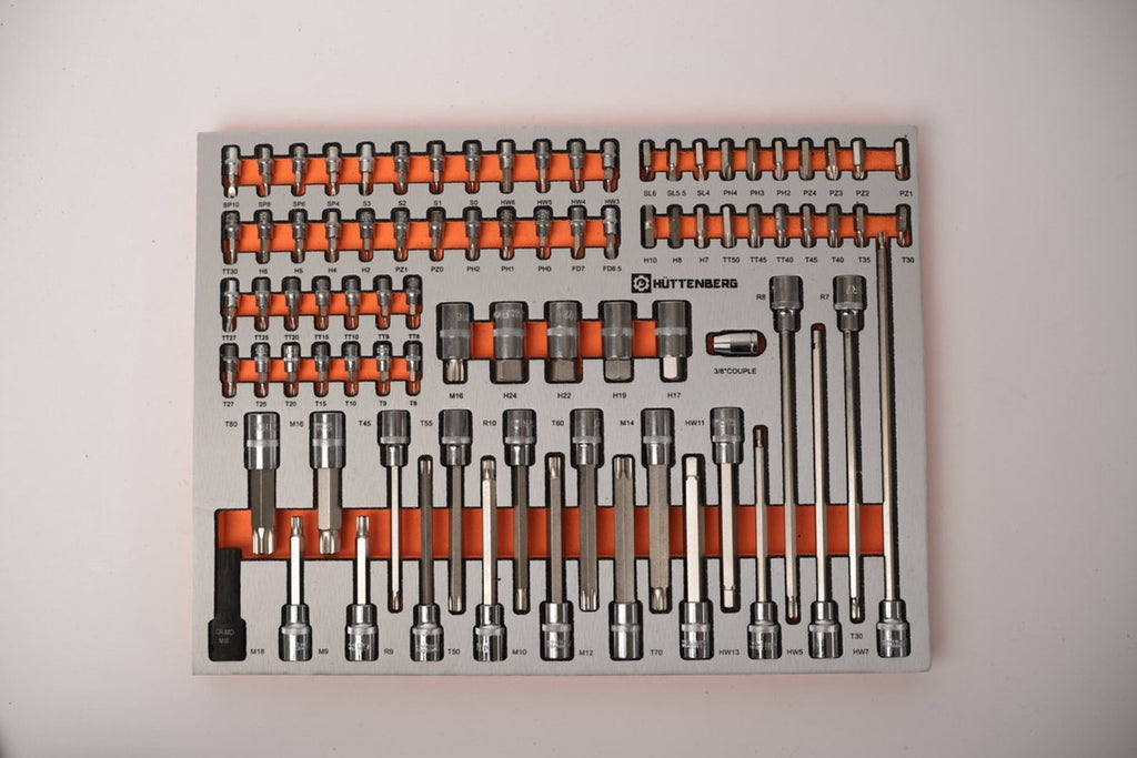 Huttenberg Servante d’Atelier 6 tiroirs rempli sur 7 avec Plan de Travail en acier – Chariot à Outils Professionnel Mobile – Atelier & Garage