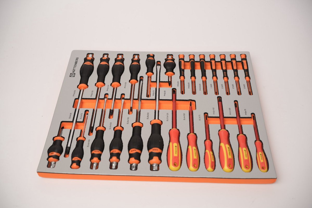 Huttenberg Servante d’Atelier 6 tiroirs rempli sur 7 avec Plan de Travail en acier – Chariot à Outils Professionnel Mobile – Atelier & Garage