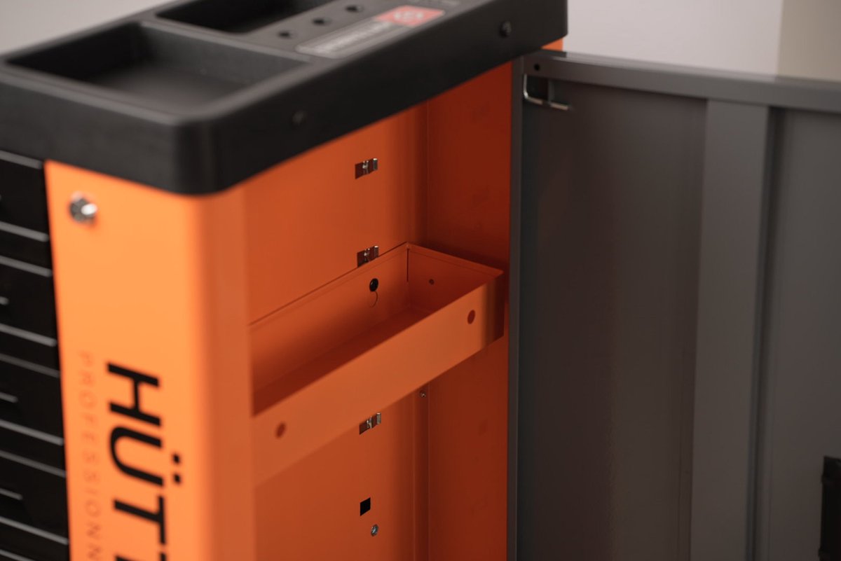 Huttenberg Servante d’Atelier 6 tiroirs rempli sur 7 avec Plan de Travail en acier – Chariot à Outils Professionnel Mobile – Atelier & Garage