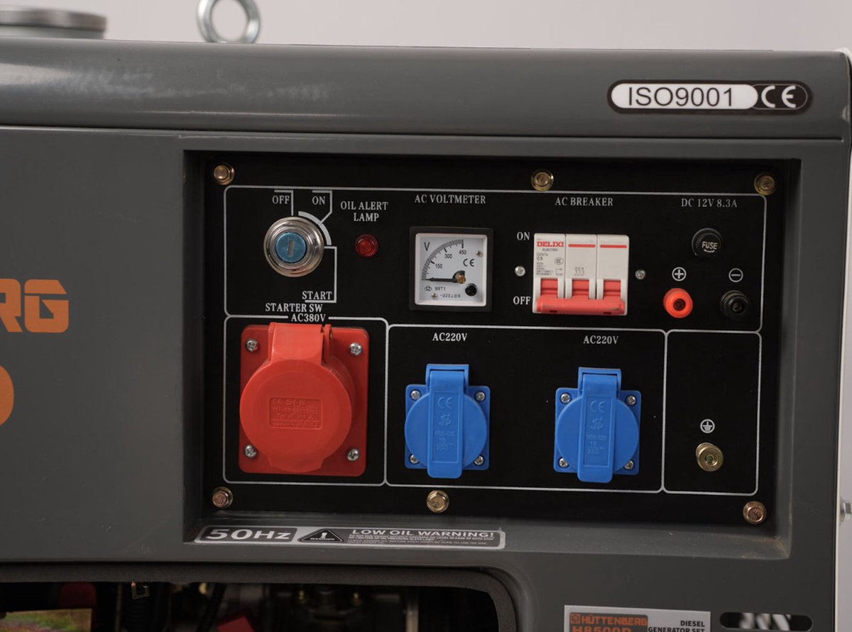 Huttenberg H8500D Groupe Électrogène Diesel 5 KVA – 5000W – Mobile – Démarrage Électrique – AVR – Alimentation de Secours