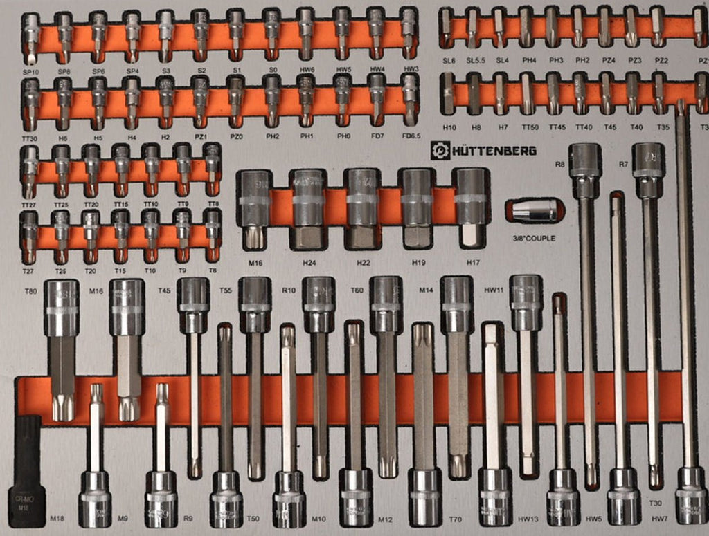 Huttenberg Servante d’Atelier 6 tiroirs rempli sur 7 avec Plan de Travail en acier – Chariot à Outils Professionnel Mobile – Atelier & Garage