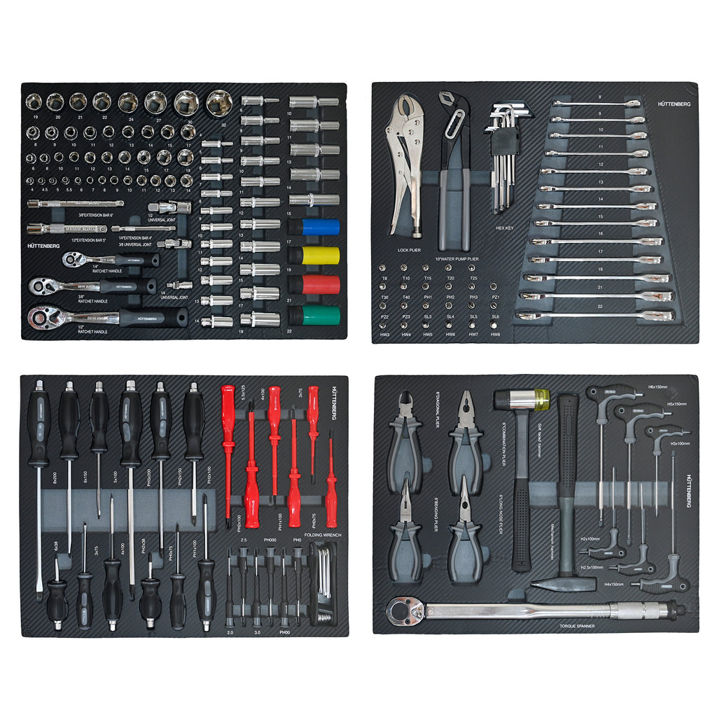 Huttenberg Servante d’Atelier 4 Tiroirs Garnis – Orange & Noir – Glissières à Billes – Acier Renforcé – 45 kg – Outillage Inclus