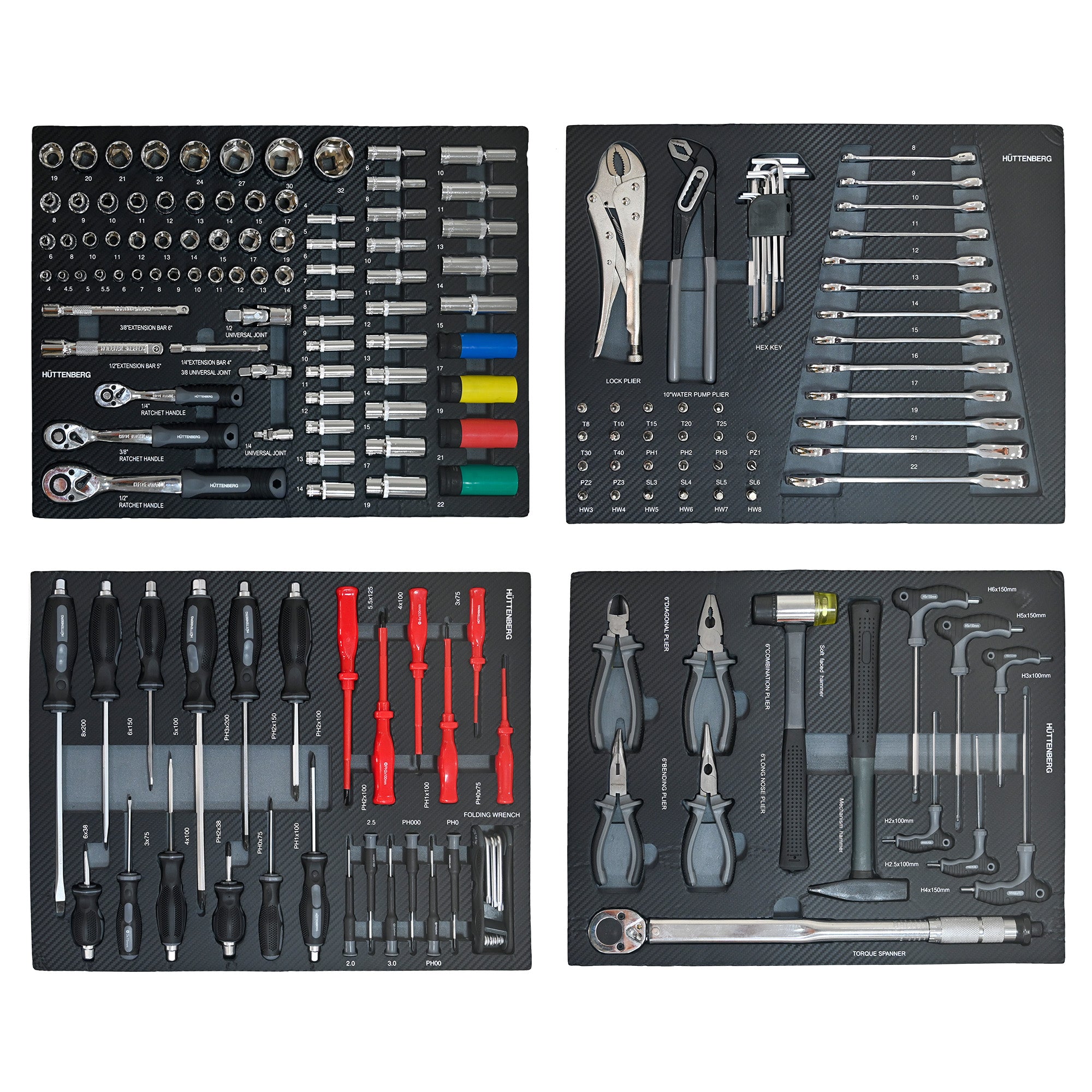 Huttenberg Servante d’Atelier 4 Tiroirs Garnis – Gris & Rouge – Glissières à Billes – Acier Renforcé – 45 kg – Outillage Inclus