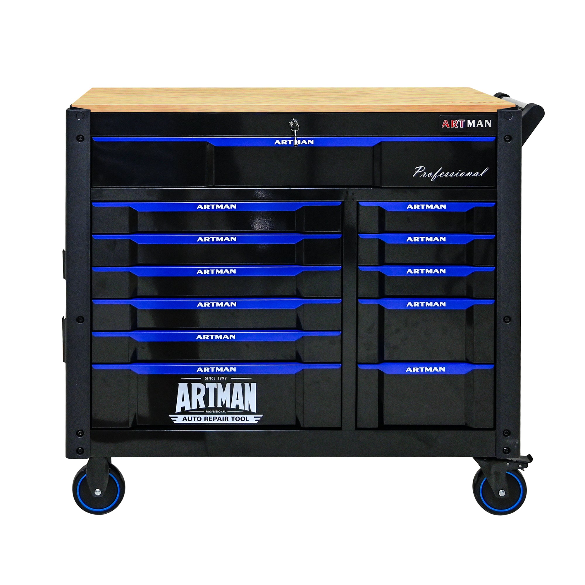 Servante d'Atelier Artman 1120x455x1000mm Très Grande Capacité  13 tiroirs – Noir/Bleu CD-4512WOOD