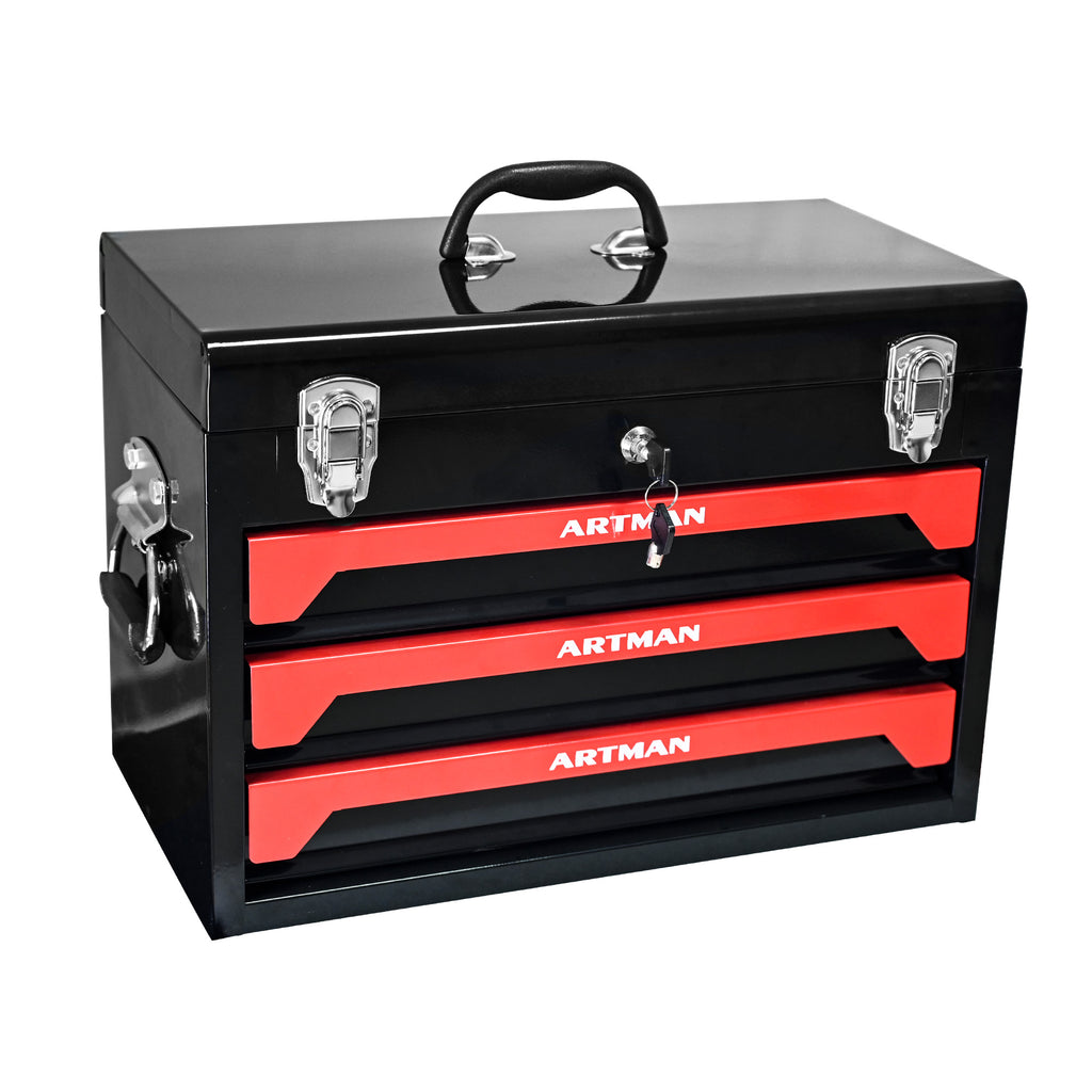 Caisse à Outils Artman 500x270x351mm avec 3 Tiroirs – Noir/Rouge - CD-2003
