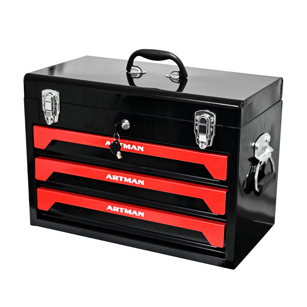 Caisse à Outils Artman 500x270x351mm avec 3 Tiroirs – Noir/Rouge - CD-2003
