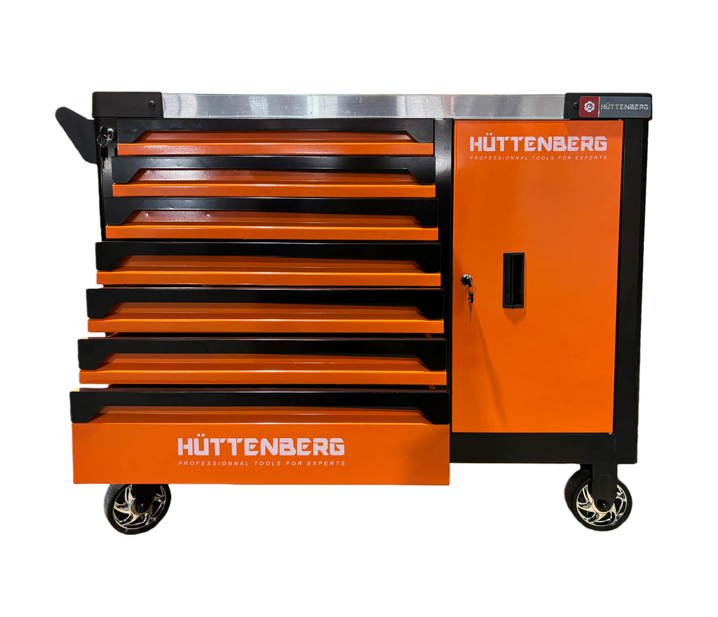 Huttenberg JUMBO – Servante d’atelier professionnelle XXL 7 tiroirs avec outillage complet – Acier 0,8 mm