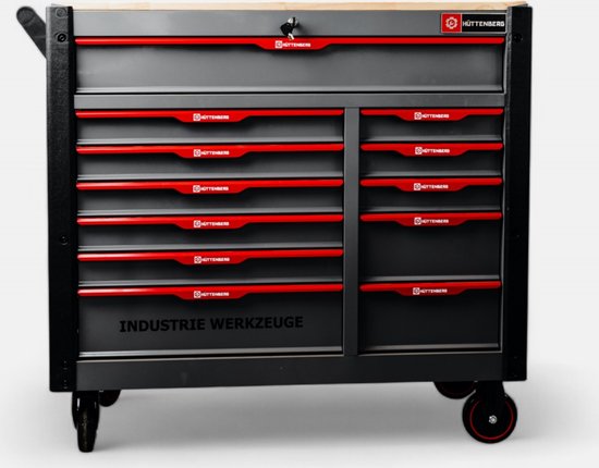 Hüttenberg TitanVault Pro-12 – Chariot d’Atelier Professionnel 12 Tiroirs avec 9 Modules d’Outils Complets – 485 Pièces