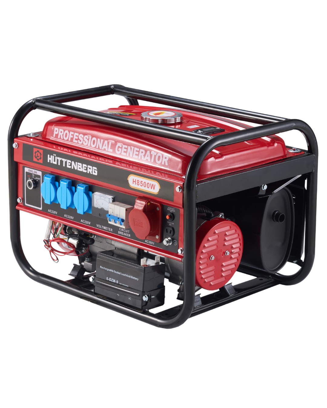 Huttenberg H8500W Groupe Électrogène Essence 8500W avec Batterie – Démarrage Électrique – Prises 220V / 380V – Usage Maison, Atelier & Extérieur