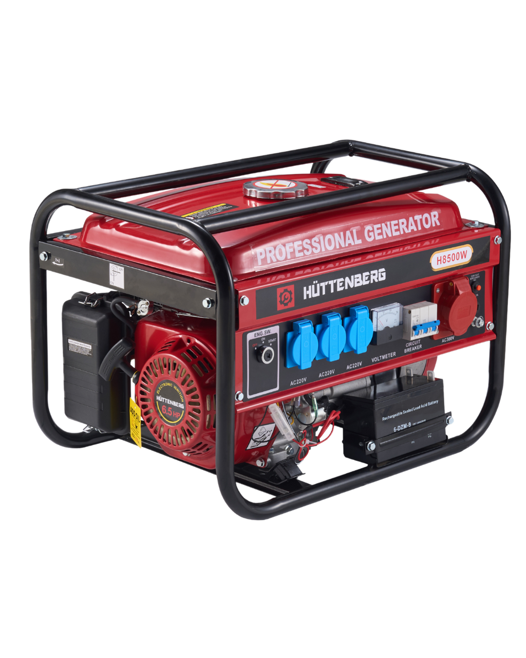 Huttenberg H8500W Groupe Électrogène Essence 8500W avec Batterie – Démarrage Électrique – Prises 220V / 380V – Usage Maison, Atelier & Extérieur
