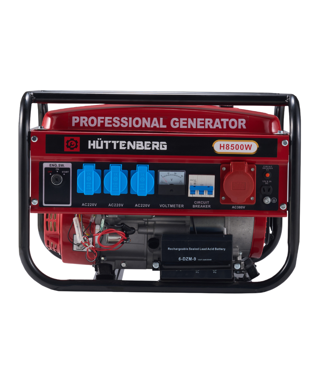 Huttenberg H8500W Groupe Électrogène Essence 8500W avec Batterie – Démarrage Électrique – Prises 220V / 380V – Usage Maison, Atelier & Extérieur