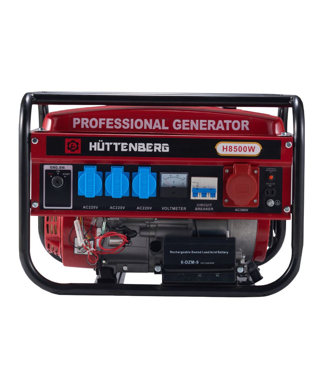 Huttenberg H8500W Groupe Électrogène Essence 8500W avec Batterie – Démarrage Électrique – Prises 220V / 380V – Usage Maison, Atelier & Extérieur