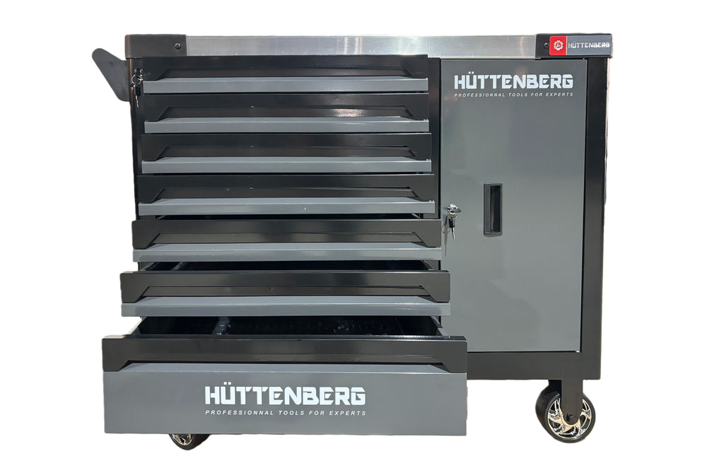 Huttenberg JUMBO – Servante d’atelier professionnelle XXL 7 tiroirs avec outillage complet – Acier 0,8 mm