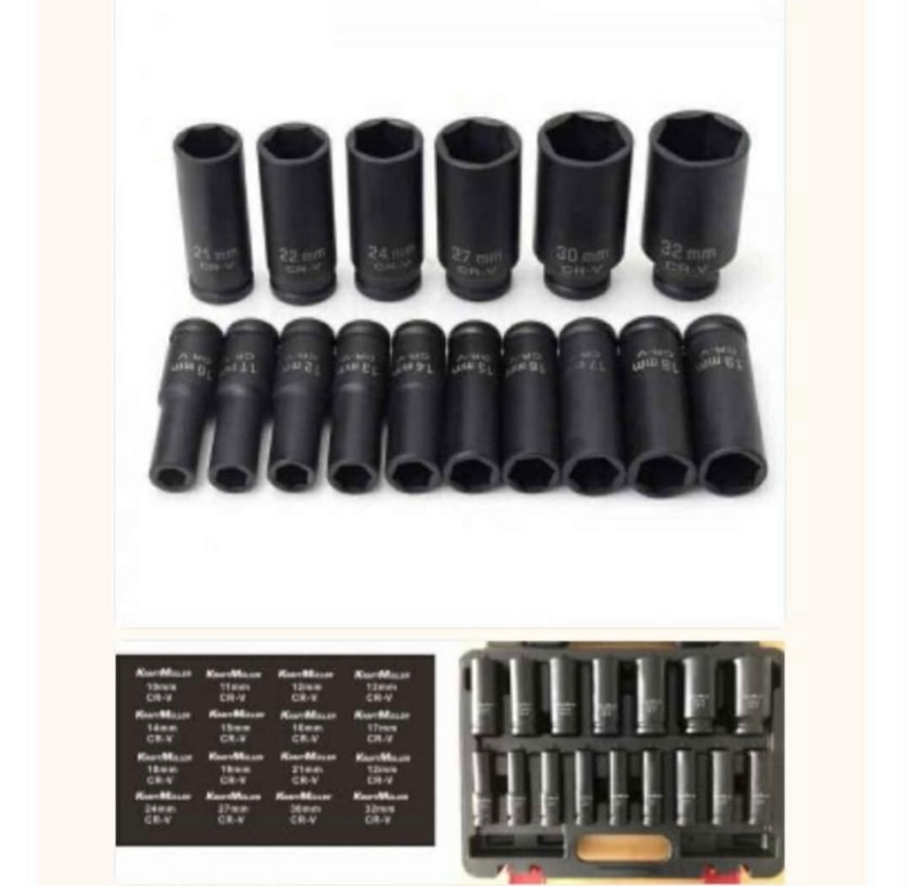 Jeu de douilles Huttenberg 1/2" impact longues 6 pans - 16 pcs