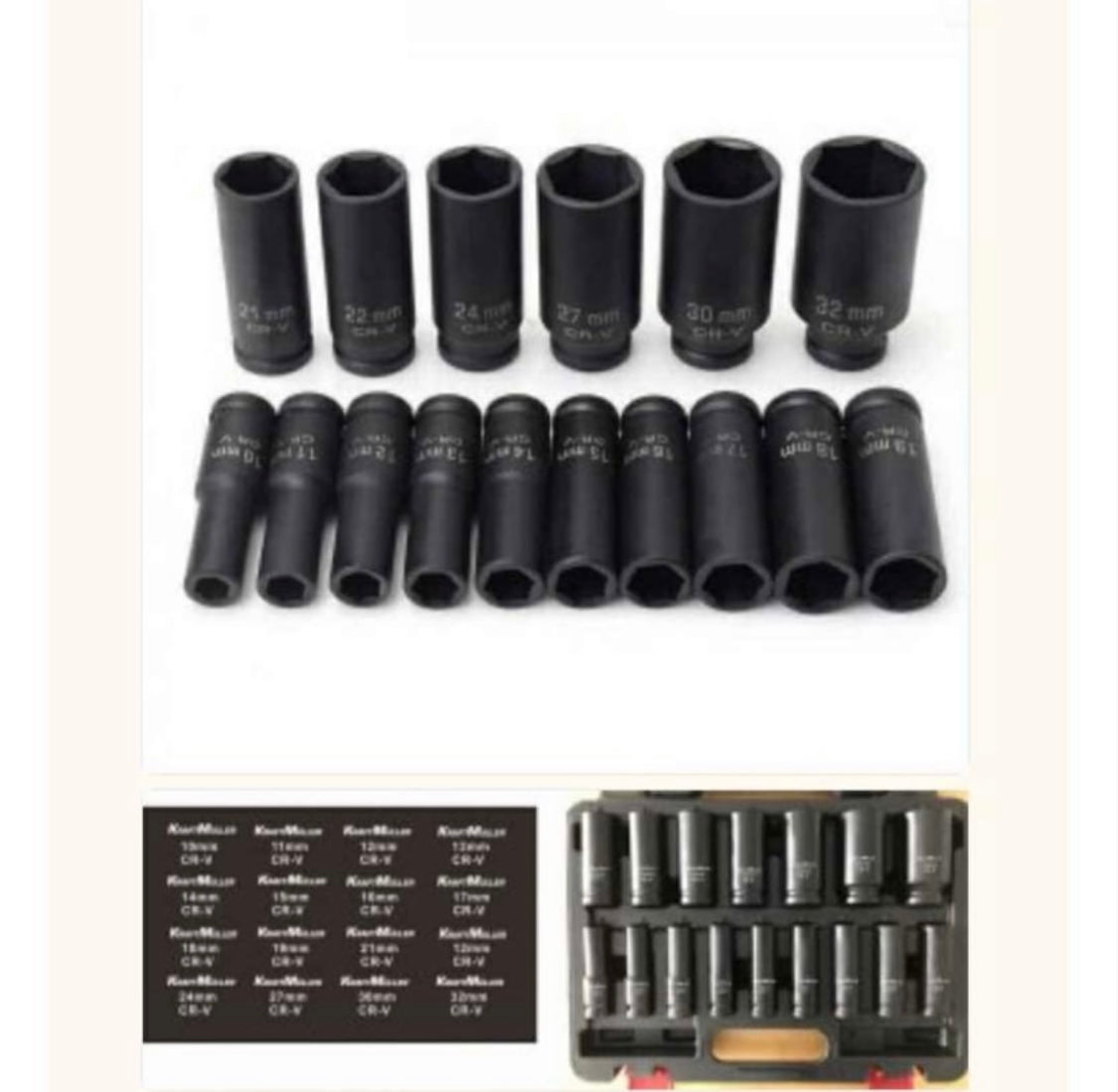 Jeu de douilles Huttenberg 1/2" impact longues 6 pans - 16 pcs