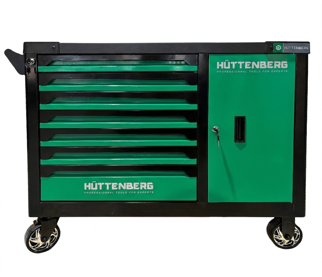 Huttenberg JUMBO – Servante d’atelier professionnelle XXL 7 tiroirs avec outillage complet – Acier 0,8 mm