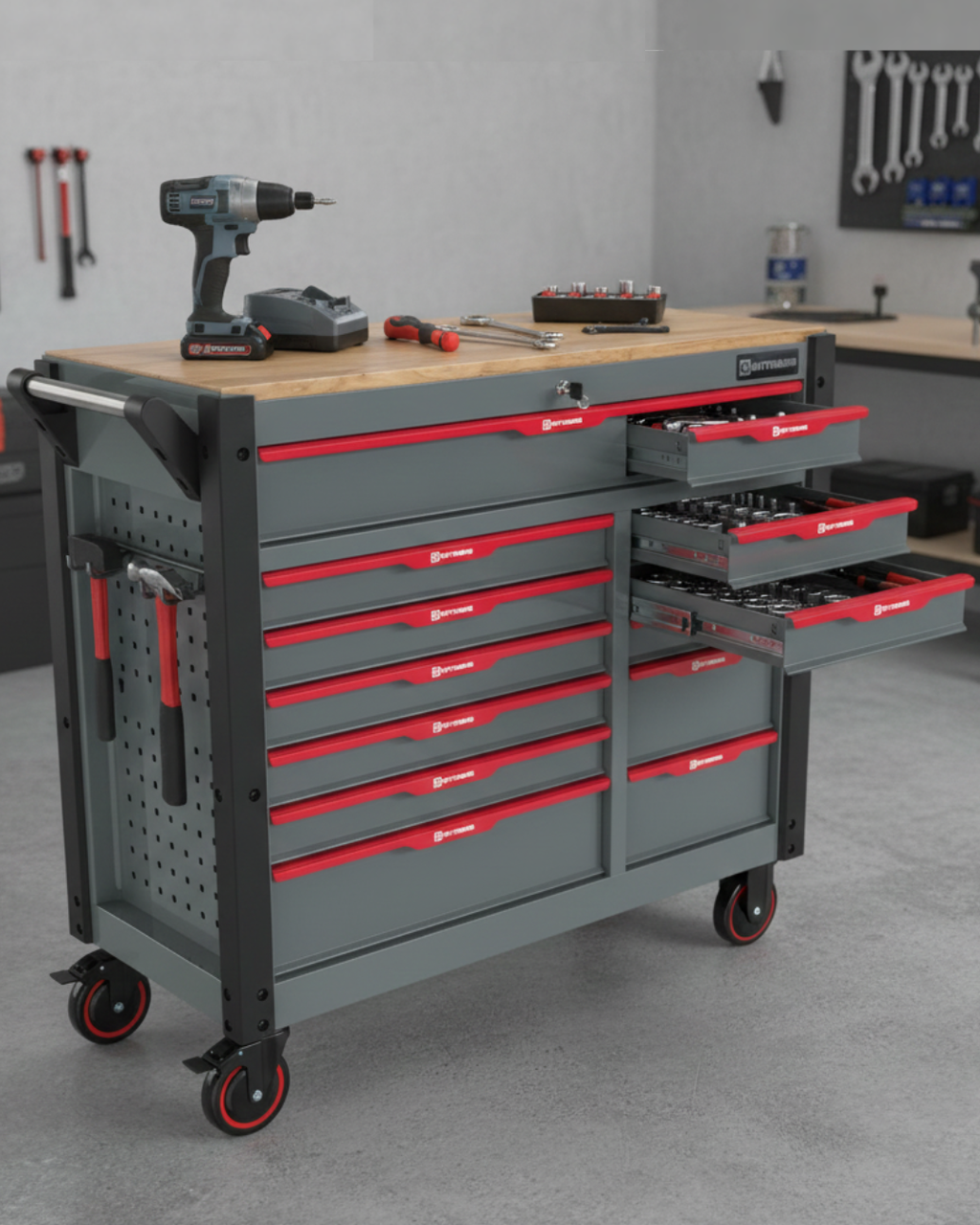 Hüttenberg TitanVault Pro-12 – Chariot d’Atelier Professionnel 12 Tiroirs avec 9 Modules d’Outils Complets – 485 Pièces