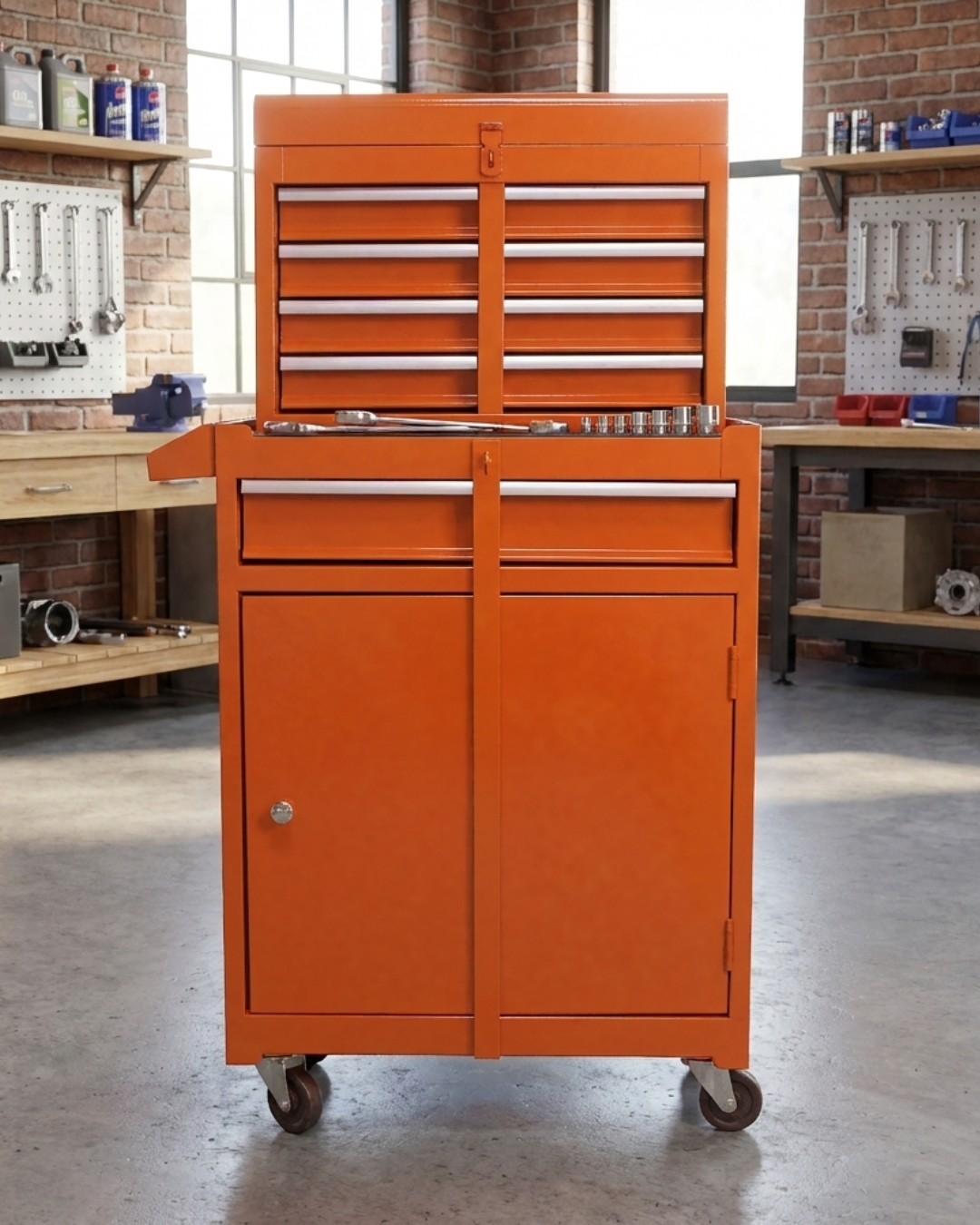 Chariot à outils ARTMAN CD-1201 – 2 tiroirs – Compact et robuste – Acier thermolaqué – Orange