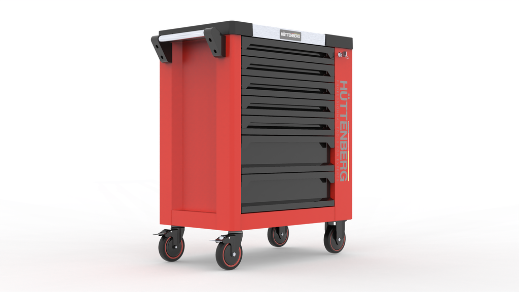 Huttenberg Servante d’Atelier 6 tiroirs rempli sur 7 avec Plan de Travail en acier – Chariot à Outils Professionnel Mobile – Atelier & Garage
