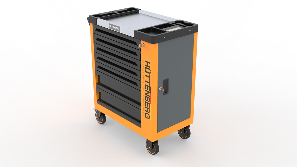 Huttenberg Servante d’Atelier 6 tiroirs rempli sur 7 avec Plan de Travail en acier – Chariot à Outils Professionnel Mobile – Atelier & Garage