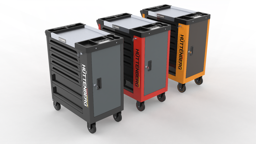 Huttenberg Servante d’Atelier 6 tiroirs rempli sur 7 avec Plan de Travail en acier – Chariot à Outils Professionnel Mobile – Atelier & Garage