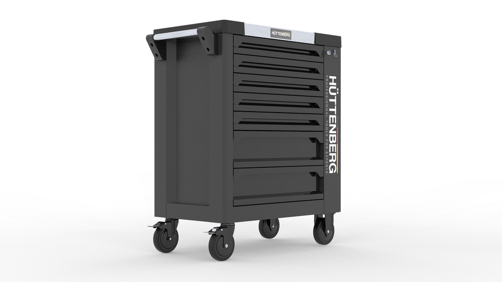 Huttenberg Servante d’Atelier 6 tiroirs rempli sur 7 avec Plan de Travail en acier – Chariot à Outils Professionnel Mobile – Atelier & Garage