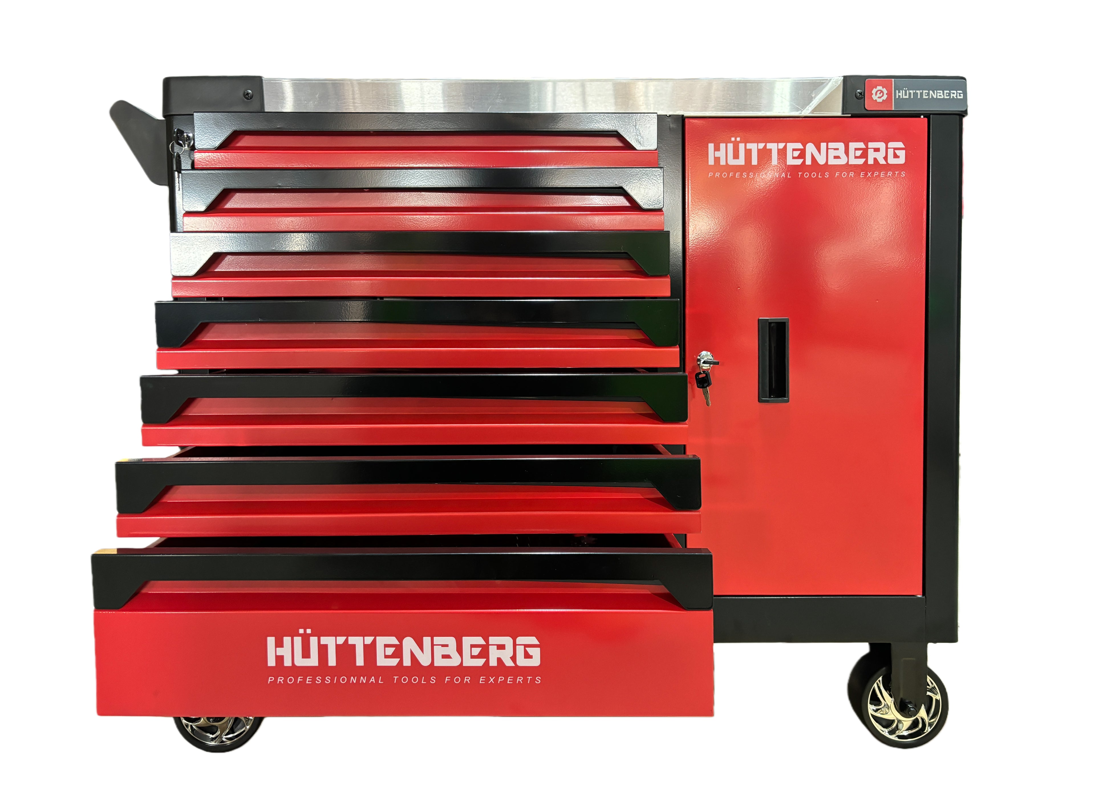 Huttenberg JUMBO – Servante d’atelier professionnelle XXL 7 tiroirs avec outillage complet – Acier 0,8 mm