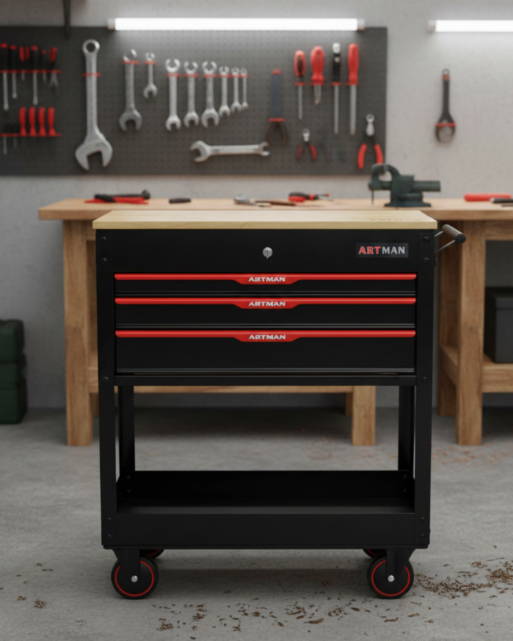 Servante d'Atelier Artmann 880x450x1000mm Grande Capacité  4 tiroirs – Noir/Rouge CD-3403