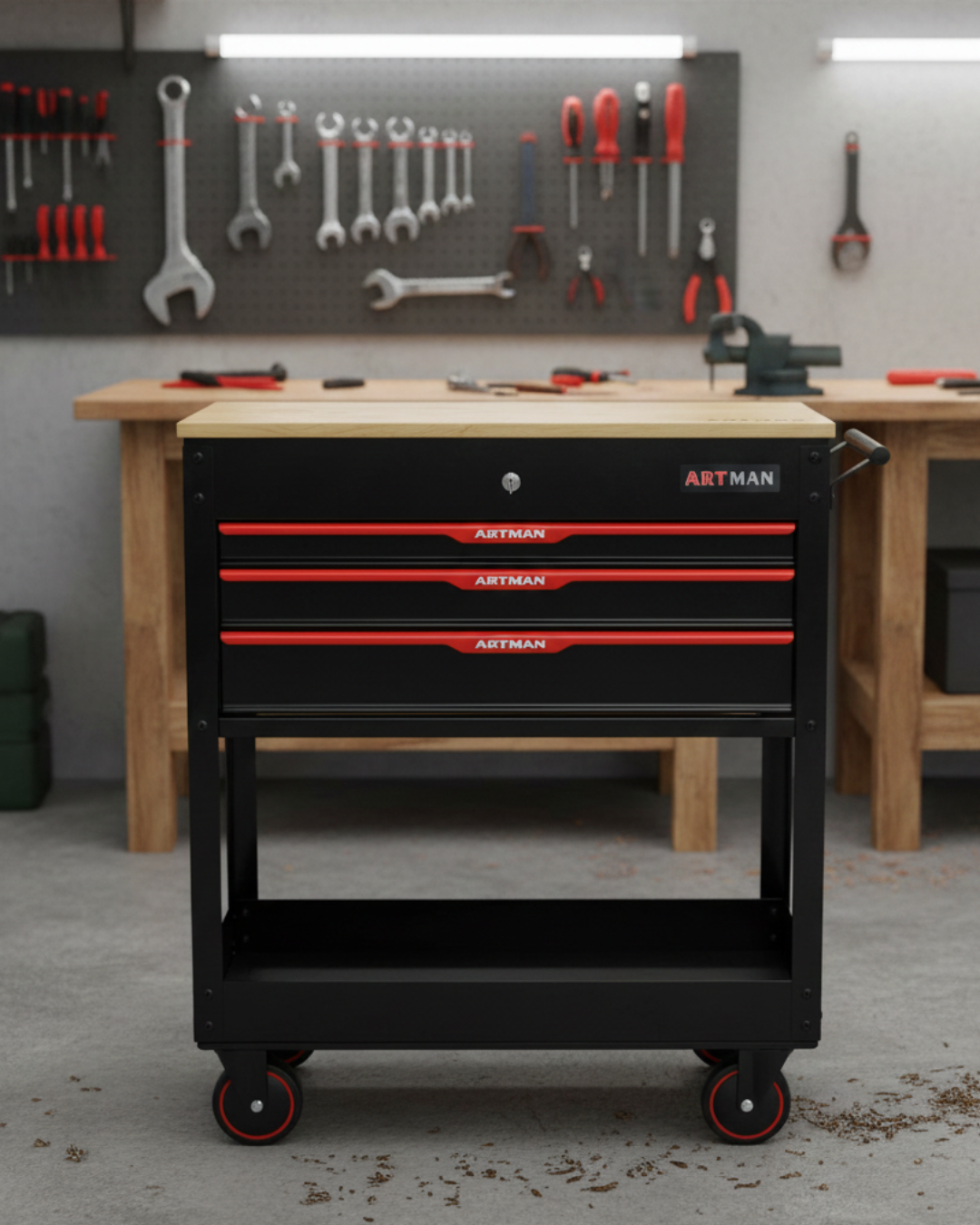 Servante d'Atelier Artmann 880x450x1000mm Grande Capacité  4 tiroirs – Noir/Rouge CD-3403