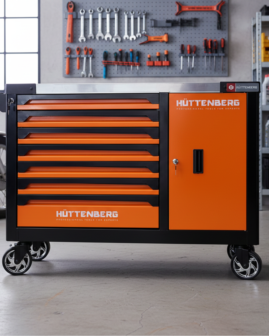 Huttenberg JUMBO – Servante d’atelier professionnelle XXL 7 tiroirs avec outillage complet – Acier 0,8 mm