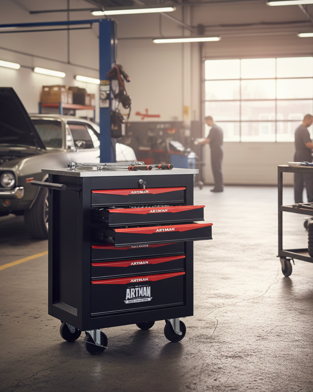 Servante d'Atelier Artmann 564x345x780mm avec 6 Tiroirs Mixtes – Rouge/Noir CD-2206SS